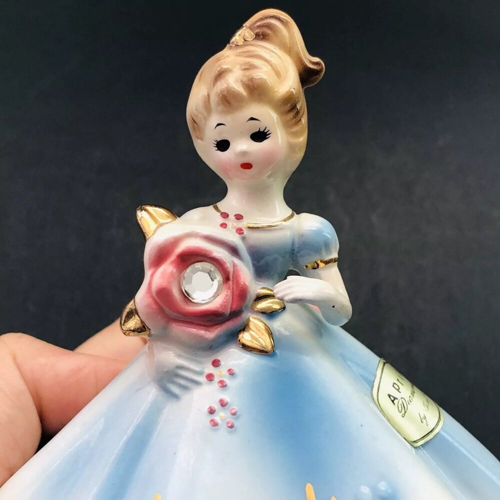 Vintage Josef Originals Blue Dress Girl Doll Figurine April Birthstone Birthday - Picture 2 of 8